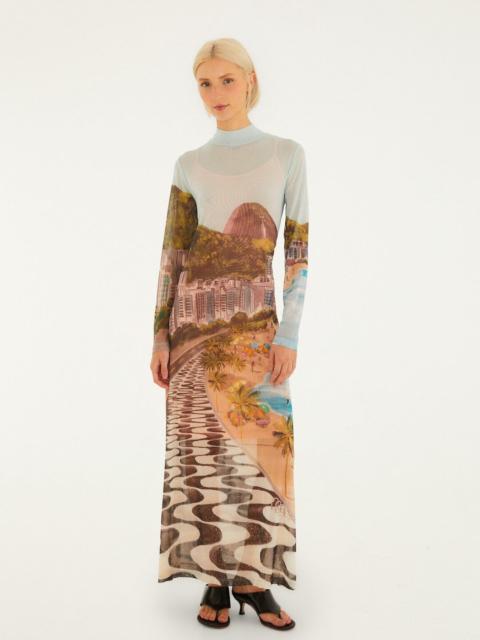 FARM RIO Multicolor Copacabana Beach Long Sleeve Maxi Dress