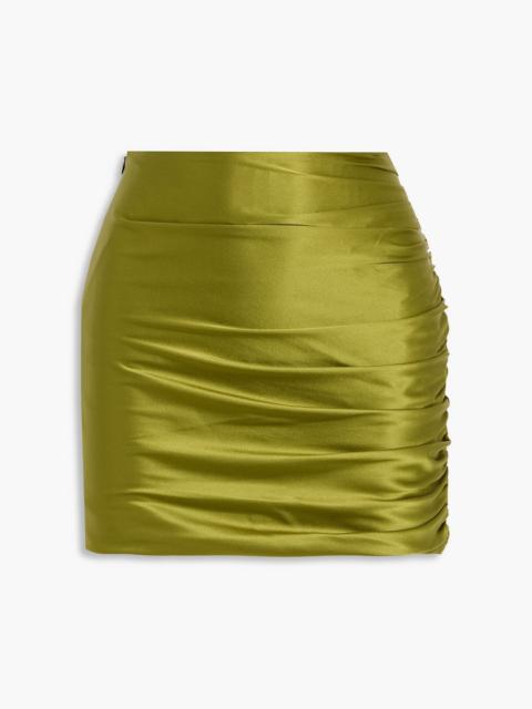 THE SEI Ruched silk-satin mini skirt