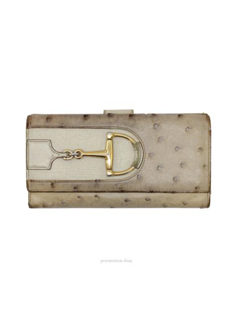 GUCCI Gucci Horsebit Long Wallet - Ivory Ostrich Leather