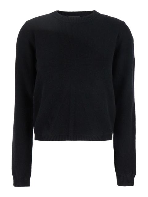 Moncler Rick Owens X Moncler Women 'Biker' Black Crewneck Sweater With Logo Patch On The Sleeve In Wool And 