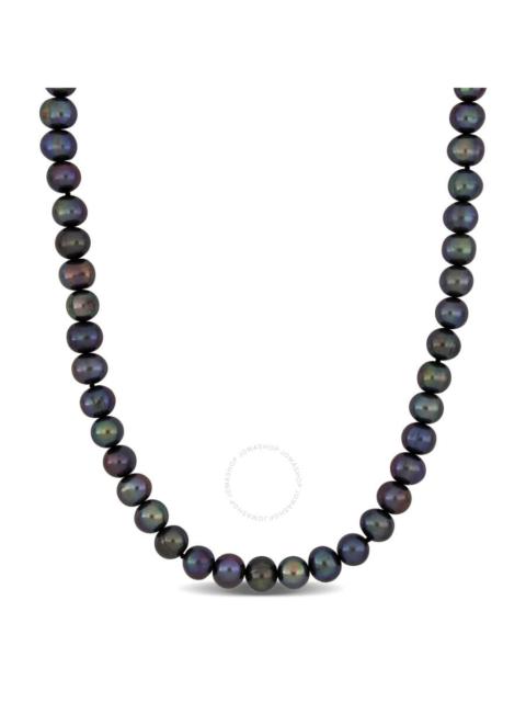 Other Designers AMOUR 8-8.5mm Off-round Black Freshwater Cultured Men's Pearl Necklace with Large Sterling Silver Lo