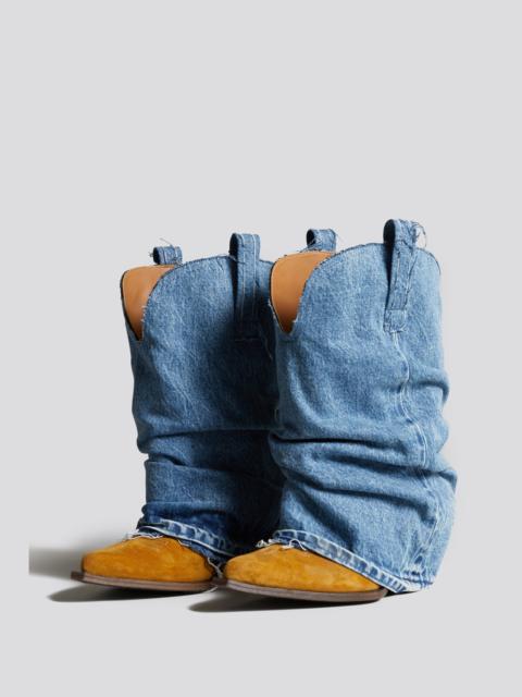 R13 LOW RIDER COWBOY BOOT - DENIM SLEEVE