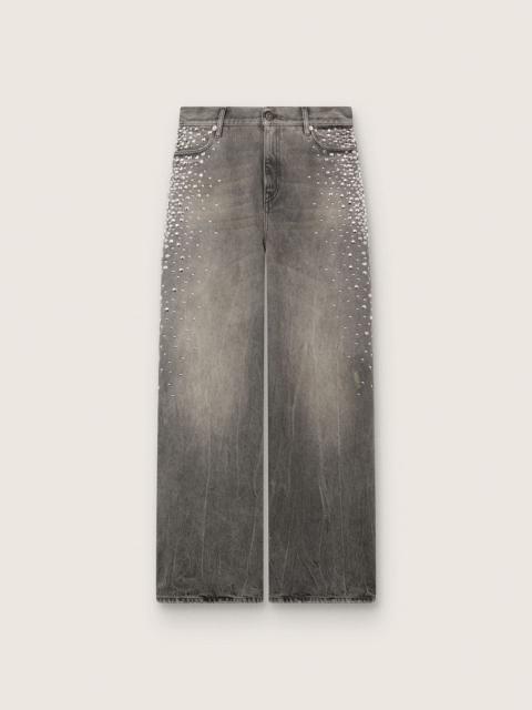 Golden Goose Women's boyfriend jeans in gray denim with silver gradient-effect studs