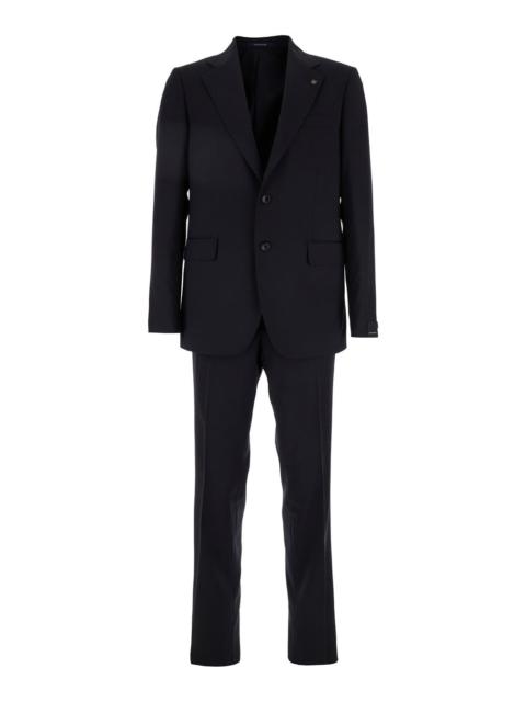 Other Designers TAGLIATORE - Tagliatore Men Blue Single-Breasted Suit With Notched Revers And Brooch Detail On The Front In Wool 