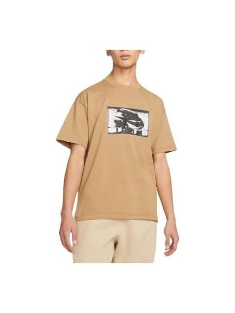 Nike Men's Nike Pattern Printing Round Neck Pullover Short Sleeve Khaki T-Shirt DR5758-258