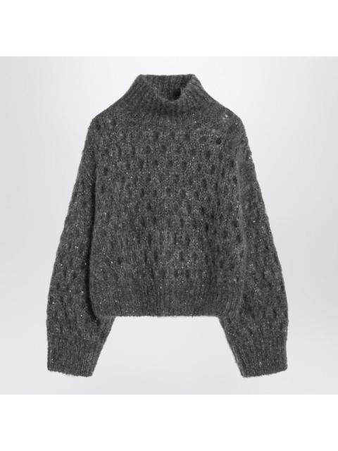 Brunello Cucinelli Brunello Cucinelli Grey Openwork Turtleneck Sweater Women
