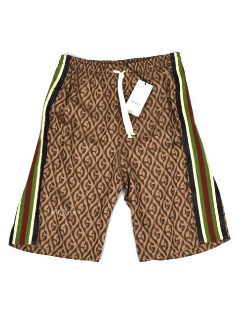 GUCCI Gucci Brown Rhombus Logo Monogram Web Stripe Shorts NWT