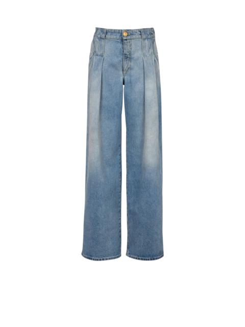 Pleated denim jeans