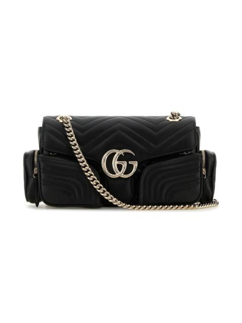 GUCCI Black Leather Small Gg Marmont Shoulder Bag