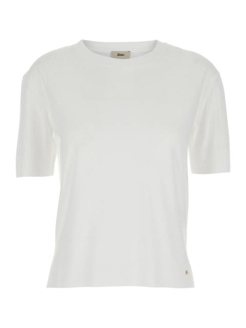 Herno Herno Women White Crewneck T-Shirt With Logo Plaque On The Front In Cotton Blend Woman