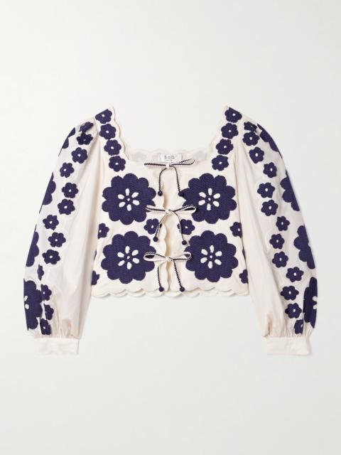 Sea Catrine Tie-front Scalloped Appliquéd Cotton-voile Blouse