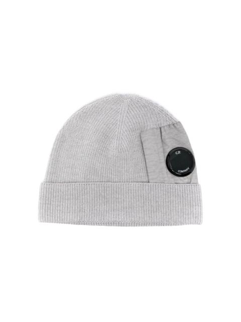 Lens-embellished beanie hat