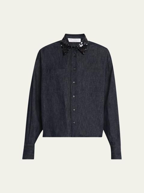 Brunello Cucinelli Sequin-Collar Blouse