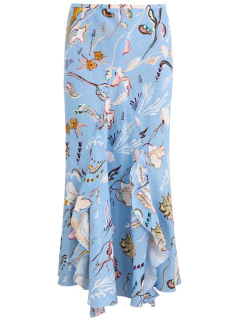 Dorothee Schumacher Floral Power Printed Linen Midi Skirt