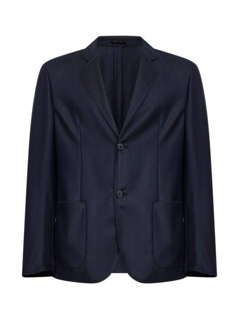 GIORGIO ARMANI Giorgio Armani Men Blue Chevron Wool And Cashmere Single-Breasted Jacket