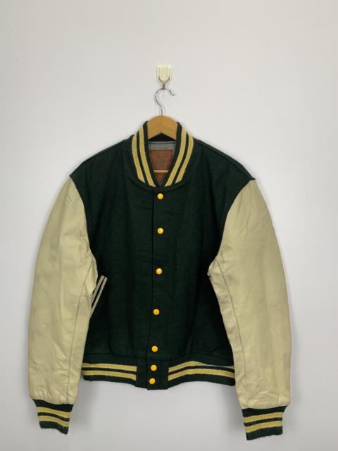 Other Designers Vintage - Vintage 90s Golden Bear Sleeve Leather Varsity Jacket Green