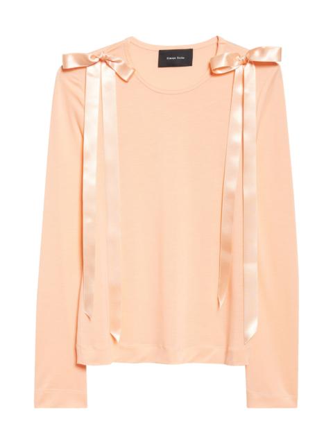Simone Rocha Simone Rocha Bow Ribbon Tail Long Sleeve T-Shirt in Clementine at Nordstrom