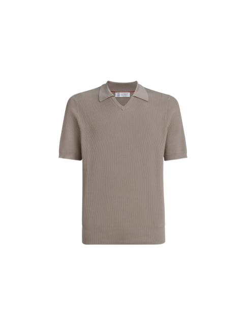 Brunello Cucinelli Brunello Cucinelli Cotton English rib knit polo in Light Brown at Nordstrom