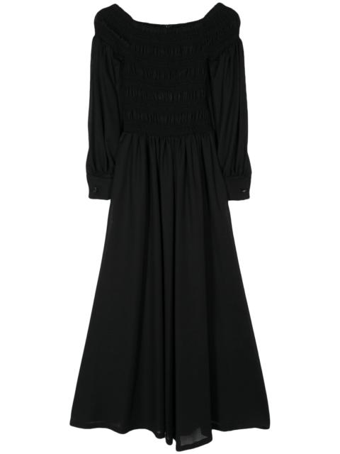 Max Mara Black Smocked Virgin Wool Dress