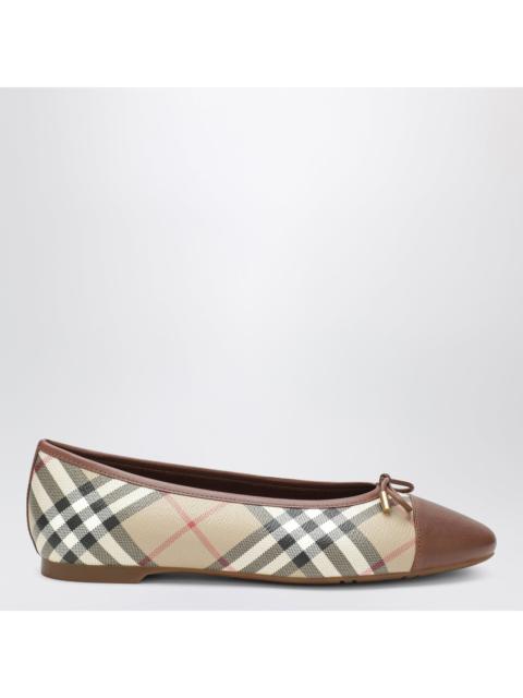 Burberry Burberry Beige Highgate Ballerinas In Check Canvas And Leather Women