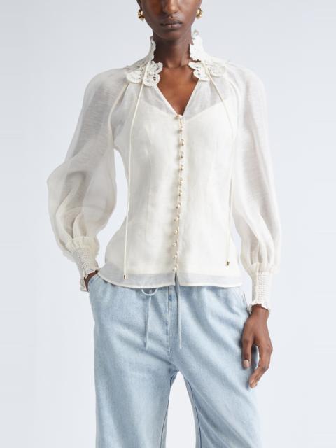 Zimmermann Zimmermann Rebellion Lace Trim Linen & Silk Shirt in Cream at Nordstrom