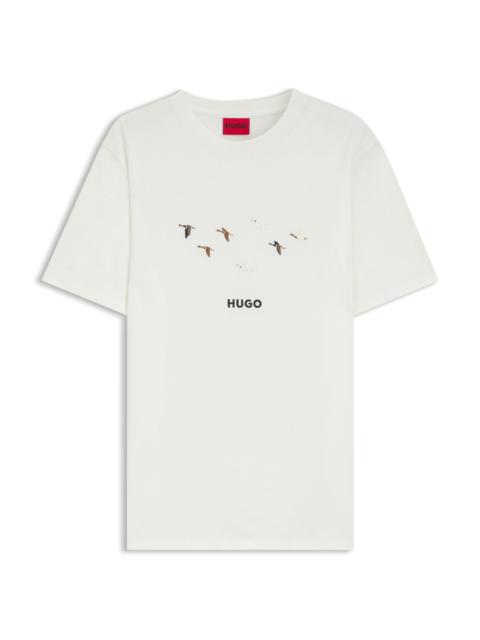 HUGO COTTON JERSEY T-SHIRT WITH CURVED EMBROIDERED LOGO