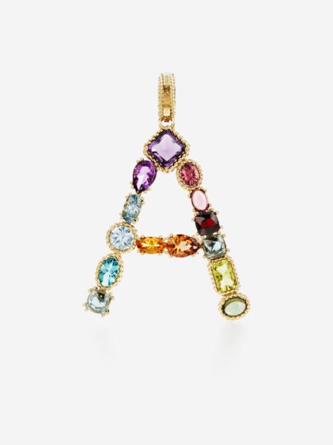Dolce & Gabbana Rainbow alphabet A 18 kt yellow gold charm with multicolor fine gems