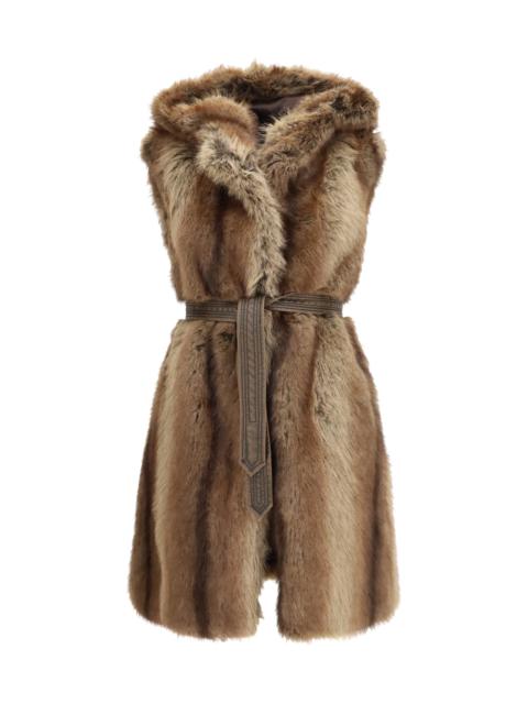 PINKO Pinko Galearis Faux Fur Hooded Vest Beige