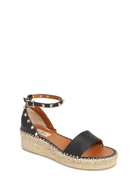 Valentino Valentino Garavani Rockstud Espadrille Platform Wedge Sandal in Nero/Light Cuir at Nordstrom