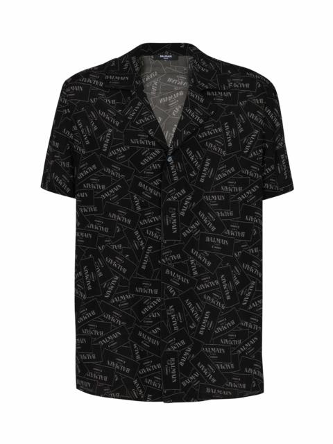 Balmain Pyjama shirt with all-over Balmain label print in Black at Nordstrom