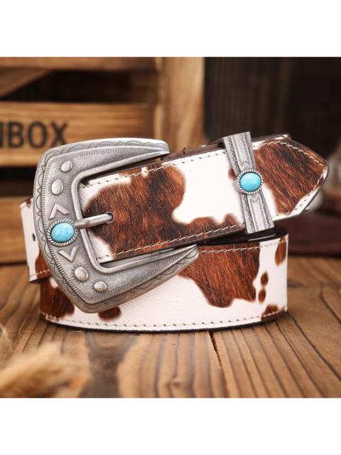 Other Designers Japanese Brand - Cow-Print Pu Leather Belt – Turquoise Inlay Buckle