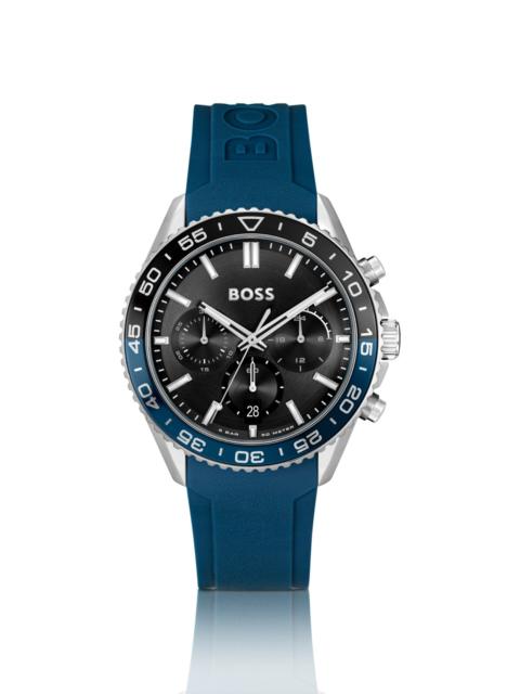 BOSS BLACK-DIAL CHRONOGRAPH WATCH WITH BLUE SILICONE STRAP