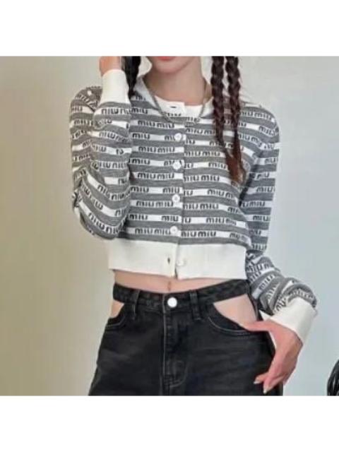 Miu Miu Miu Miu black and white cashmere knit cardigan