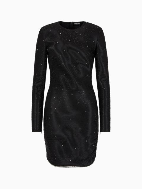 GIORGIO ARMANI SILK BLEND SHORT DRESS WITH RHINESTONE EMBROIDERY