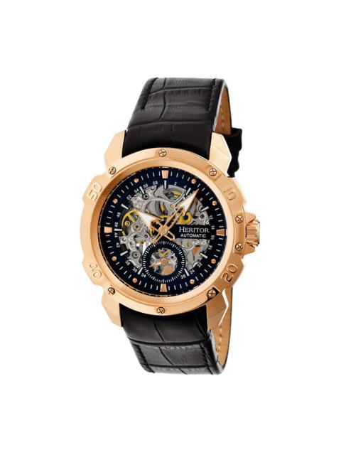 Other Designers Heritor Carter Rose Gold-tone Stainless Steel Case Black Skeleton Dial Black Leather Men's Watch HR2