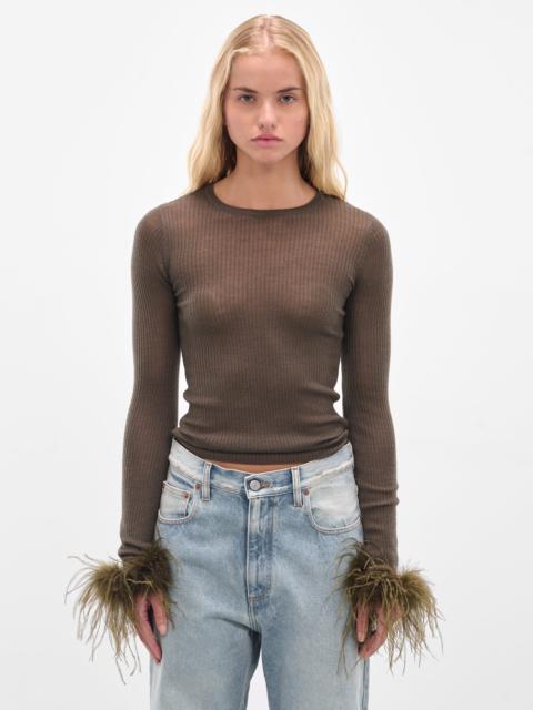 Blumarine Feather Trim Long Sleeve Sweater