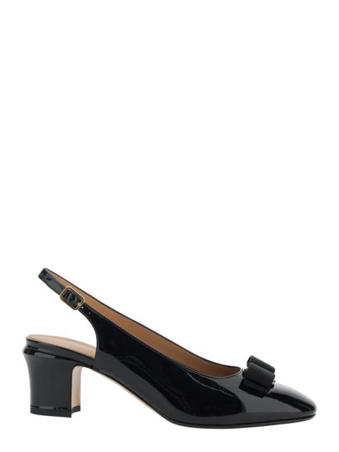 FERRAGAMO Ferragamo Women 'Vetty' Black Slingback Pumps With Logo Plaque On The Front And Low Block Heel In Le