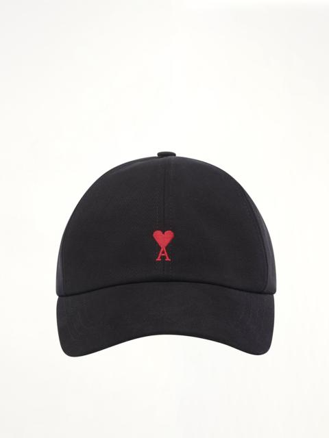 AMI Paris Red Ami De Coeur Embroidery Cap in Black