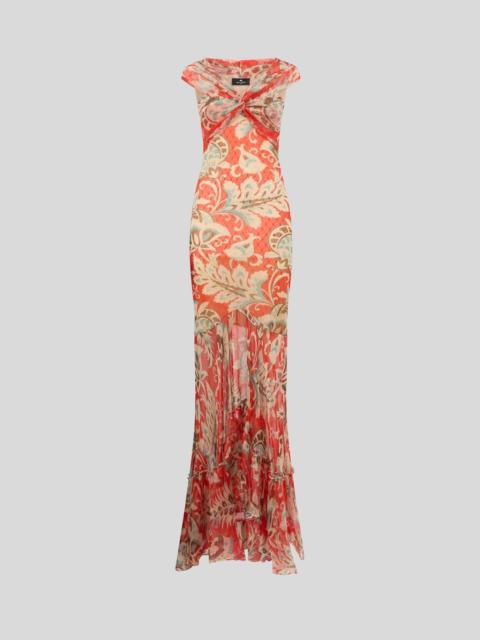 Etro LONG TULLE DRESS WITH OPEN SHOULDERS AND FLORAL MOTIF