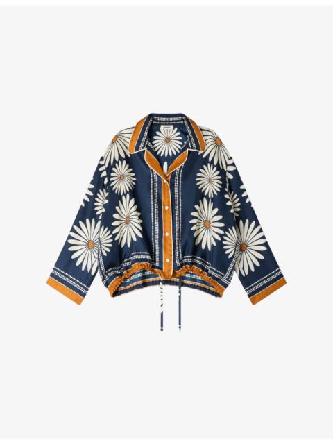 Sandro Floral-Print Tie-Hem Silk Shirt