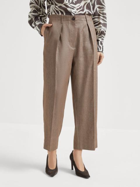 Brunello Cucinelli Linen and virgin wool sparkling twill pleated chino trousers