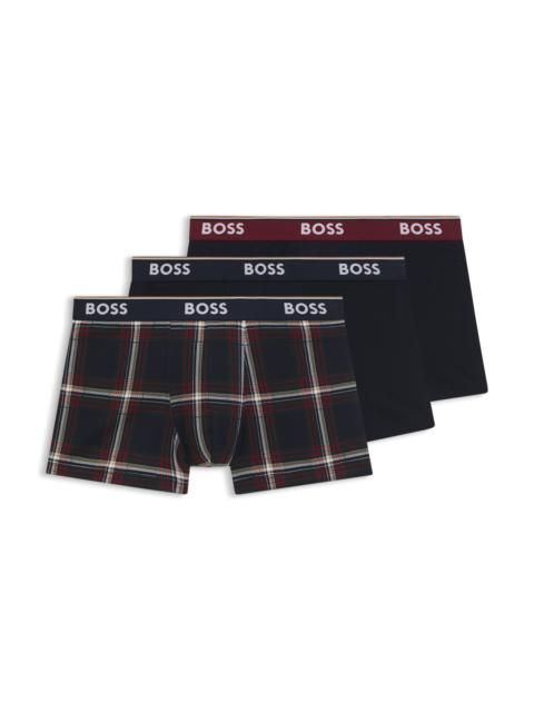 BOSS THREE-PACK OF STRETCH-COTTON TRUNKS WITH LOGO WAISTBAND