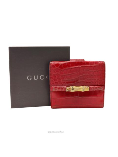GUCCI Gucci Bamboo Trifold Wallet - Red Crocodile Leather