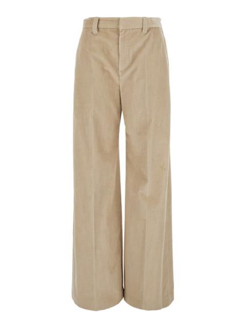 Brunello Cucinelli Brunello Cucinelli Women Men's 'Corduroy' Pants With Elastic Waist And Side Pockets In White Cotton