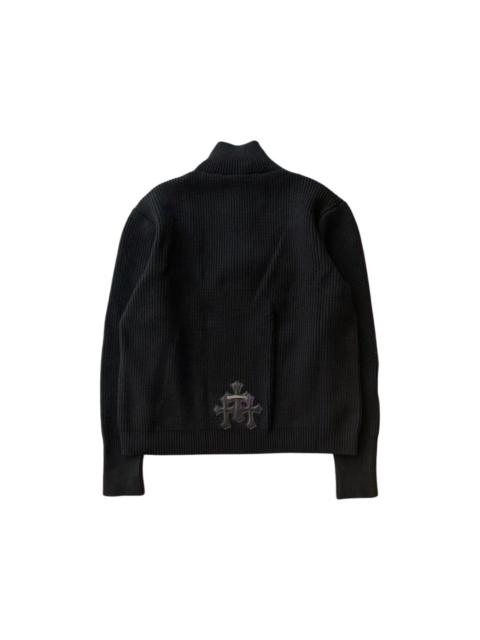 Cashmere triple leather cross patch half zip sweater