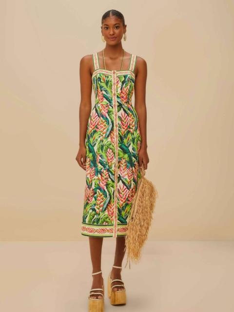 FARM RIO Heli Leaves Pearl Midi Dress