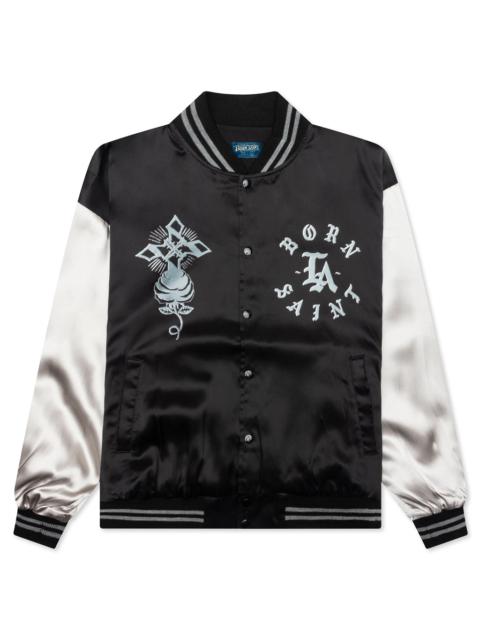 SAINT M×××××× SAINT MICHAEL X BORN X RAISED SATIN JACKET - BLACK/GREY