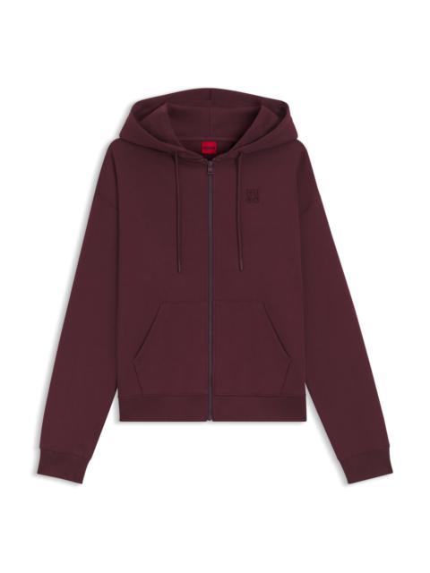 HUGO COTTON-TERRY ZIP-UP HOODIE WITH STACKED-LOGO EMBROIDERY