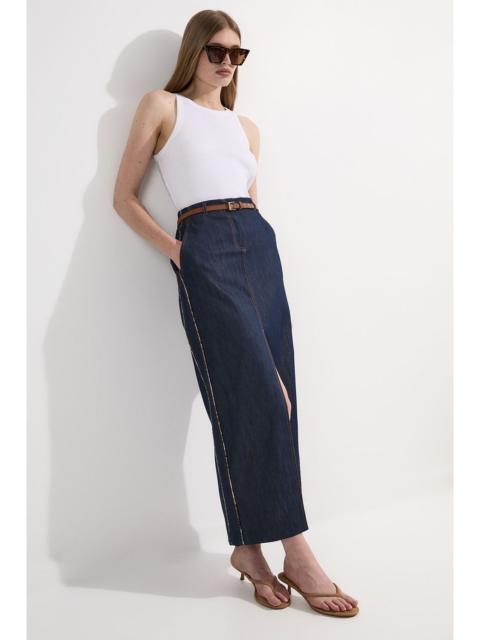 KAREN MILLEN Archive Collection - Tailored Denim Belted Pocket Detail Maxi Skirt