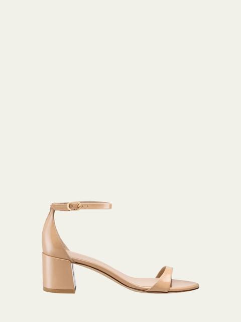 Stuart Weitzman Nudist Patent Ankle-Wrap Low Sandals